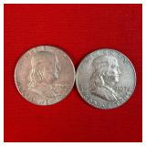 2 - 1963 90% Silver Franklin Half Dollars