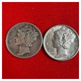 2 - 1943 90% Silver Mercury Dimes