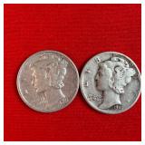 2 - 1941 90% Silver Mercury Dimes