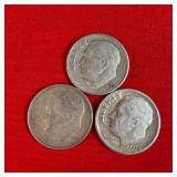 3 - 1954 90% Silver Roosevelt Dimes