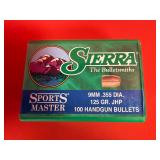 100 - Sierra 9mm 125gr JHP Bullets for Reloading