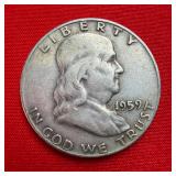 1959 Franklin 90% Silver Half Dollar
