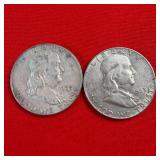 2 - 1963 Franklin 90% Silver Half Dollars