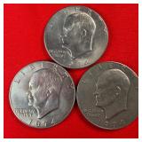 3 - 1974 Eisenhower 'Ike' $1 Dollar Coins
