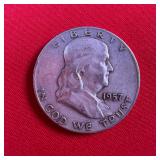 1957 Franklin 90% Silver Half Dollar
