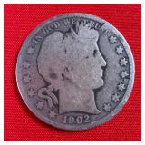 1902 Barber 90% Silver Half Dollar