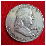 1958 Franklin 90% Silver Half Dollar