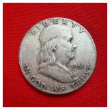 1951 Franklin 90% Silver Half Dollar