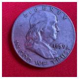 1959 Franklin 90% Silver Half Dollar