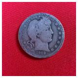 1912 Barber 90% Silver Quarter