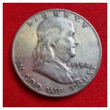 1954 Franklin 90% Silver Half Dollar