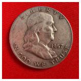 1957 Franklin 90% Silver Half Dollar