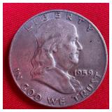 1959 Franklin 90% Silver Half Dollar