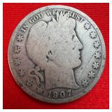 1907 Barber 90% Silver Half Dollar