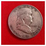 1951 Franklin 90% Silver Half Dollar