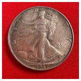 1937 Walking Liberty 90% Silver Half Dollar