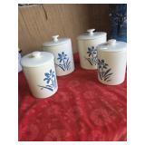 4 canister Engraved blue.flower set