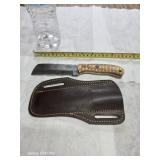 Damascus steel full shank knife leather sheath