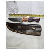 Damascus steel, full shank knife with leather