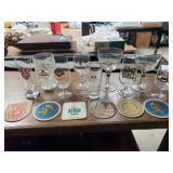 9 German beer glasses and 6 coasters