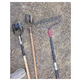 2 LAWN EDGERS & LAWN RAKE - long handles