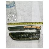 Damascus steel full shank knife with sheath
