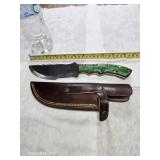 Damascus steel knife full shank leather sheath