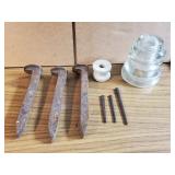 8pc 3 RR spikes, 3 square nails, 2 insulators