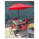 PATIO UMBRELLA - TABLE  - 4 FOLDING CHAIRS