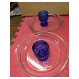 2 cobalt glass, fire king, #15 mexico pie bowls