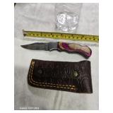 Damascus steel hocket knife leather case