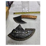 Damascus steel skinning knife leather sheath