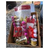 Cardboard box full of x mas decorations
