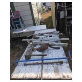 Misc yard tools wood hammer, weed digger, axes,