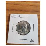 1962 D US Washington Quarter BU 90% Silver