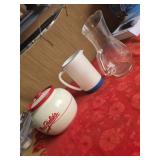 Mrs.fields jar white pitcher and a glass pitcher