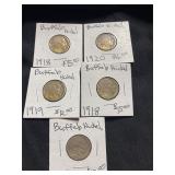 Lot of 5 Buffalo Nickels