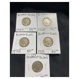 Lot of 5 Buffalo Nickels