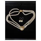 Costume pearl necklace and earrings