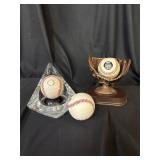 Lot of 3 baseballs and 2 stands, 1 Spokane signed