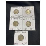 Lot of 5 Buffalo Nickels