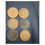 Lot of 6 Large British Pennies