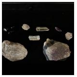 amethyst, Elensburg blue, smoky quartz crystals +