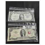 Lot of $2 Red Note and Silver Certificate