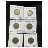 Lot of 6 Liberty V-Nickels