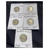 Lot of 5 Buffalo Nickels