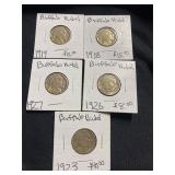 Lot of 5 Buffalo Nickels