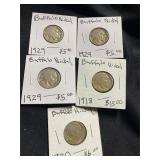 Lot of 5 Buffalo Nickels