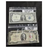 Lot of $2 Red Note and Silver Certificate