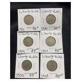 Lot of 6 Liberty V-Nickels